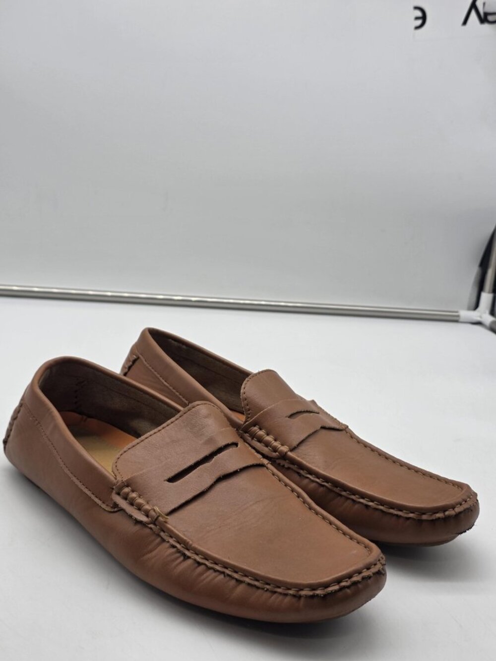 Jousen AMY802A Shoes Mens Size 11.5 Brown Leather Slip On Casual Damaged Loafers